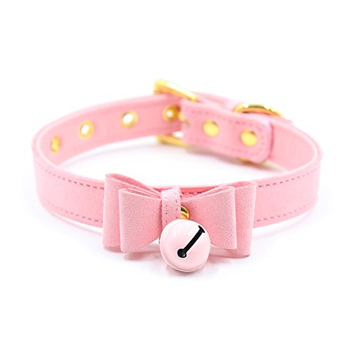 Product Cover Intimate Lover Bell Necklace Choker Bow Collar Cat Cosplay Kitty Velvet Necklace (Pink)