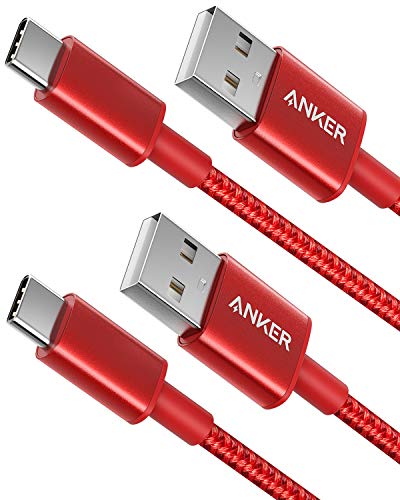 Product Cover USB Type C Cable, Anker [2-Pack 3Ft] Premium Nylon USB-C to USB-A Fast Charging Type C Cable, for Samsung Galaxy S10 / S9 / S8 / Note 8, LG V20 / G5 / G6 and More(Red)