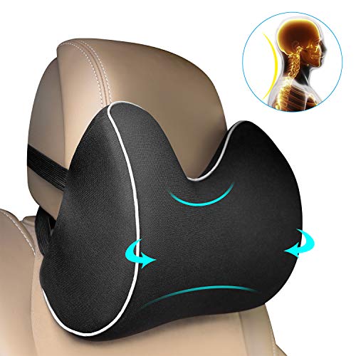Product Cover Feagar Car Seat Neck Pillow, Headrest Cushion for Neck Pain Relief&Cervical Support with 2 Adjustable Straps and Washable Cover,100% Pure Memory Foam and Ergonomic Design(Black Car Neck Pillow)