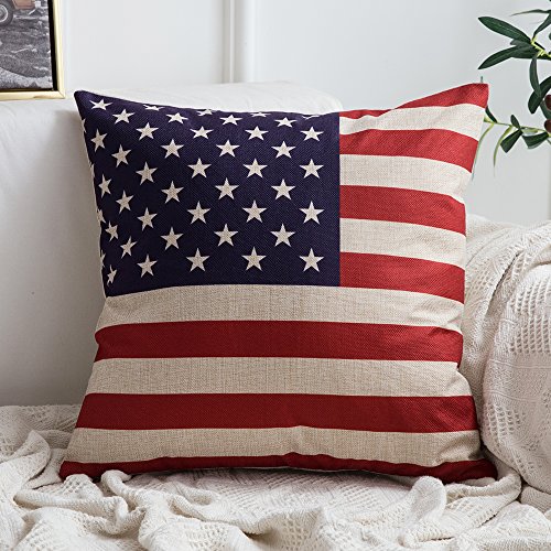 Product Cover MIULEE American Flag Pillow Cover for July 4th Independence Day and Flag Day Decorative Stars and Stripes Square Solid Throw Pillow Case Patriotic Cushion Cover 18x18 Inch