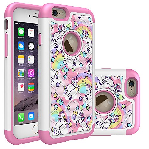 Product Cover Iphone 6S Case, Iphone 6 Bling Case, Rainbow Unicorn Pattern Heavy Duty Shockproof Studded Rhinestone Crystal Bling Hybrid Case Silicone Protective Armor for Apple iphone 6S iphone 6
