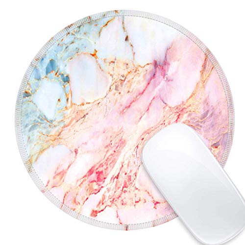 Product Cover Galdas Mouse Pad Pink Blue Purple Marble Mousepad Round Art Print Comfortable Rubber Base Mouse Pads for Computers Laptop (Updated Version)
