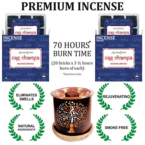 Product Cover Aromafume Nag Champa Incense Bricks (2 Trays x 9 Pieces Each) with Tree of Life Exotic Incense Diffuser | Ideal for Meditation, Yoga, Relaxation, Healing & Rituals | Gifts (Nag Champa Incense Set)