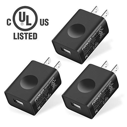 Product Cover UL Certified USB Wall Charger, FONKEN 3-Pack 5V 2A Power Adapter universal travel Charger USB Plug Cell Phone Charger for Compatible iPhone, iPad, Google Nexus, Samsung, LG, HTC, Moto, Kindle and More