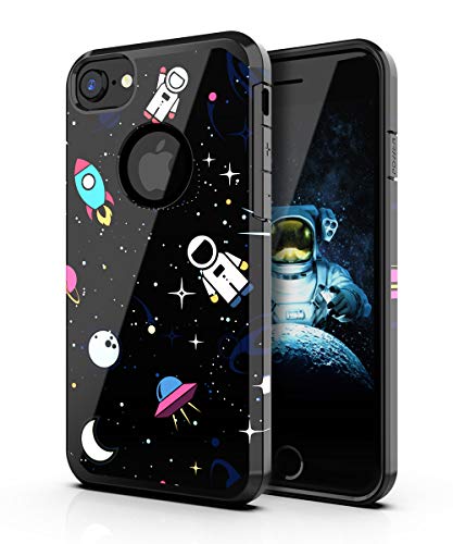 Product Cover PBRO iPhone 6/6s Case,iPhone 7/8 Case,Cute Astronaut Case Dual Layer Soft Silicone & Hard Back Cover Heavy Duty PC+TPU Protective Anti-Scratch Shockproof Case for Apple iPhone 6/6S/7/8 Space/Black