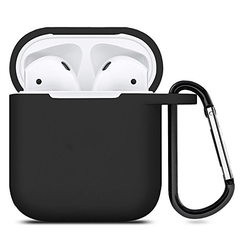 Product Cover ZALU Compatible for AirPods Case with Keychain, Shockproof Protective Premium Silicone Cover Skin for AirPods Charging Case 2 & 1 (AirPods 1, Black)