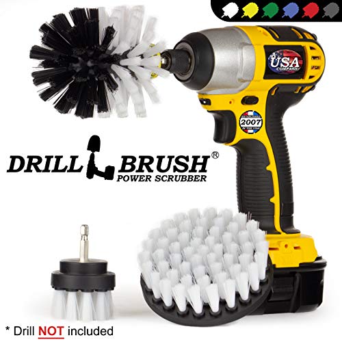 Product Cover Drillbrush 3 Piece Drill Brush Cleaning Tool Attachment Kit for Scrubbing/Cleaning Furniture, Carpet, Chairs, Shower Door Glass, and Leather - Drill Brush Wheel Cleaner Kit