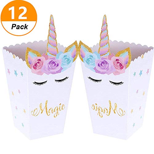 Product Cover Set of 12 JeVenis Magical Unicorn Party Favor Boxes Unicorn Party Popcorn Treat Boxes Candy Cookie Containers for Baby Shower or Birthday Party Favor Supplies Decorations