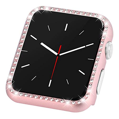 Product Cover Coobes Compatible with Apple Watch Case 38mm 42mm, Metal Bumper Protective Cover Women Bling Diamond Crystal Rhinestone Shiny Compatible iWatch Series 3/2/1 (Diamond-Rose Gold, 42mm)