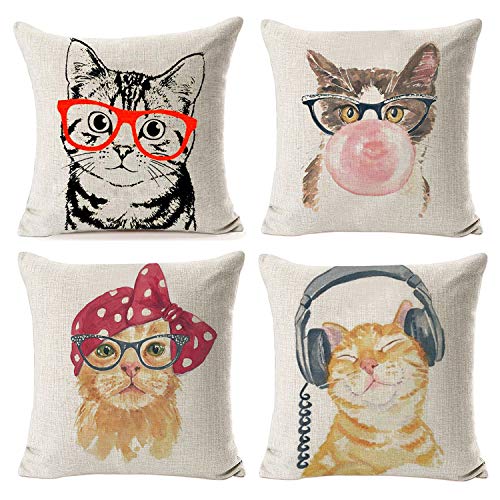 Product Cover Hidecor Throw Pillow Covers Cat Pillow Cases Animal Kitty Pillowcase Cotton Linen Cushion Cover for Couch Bed Sofa Patio Car,18