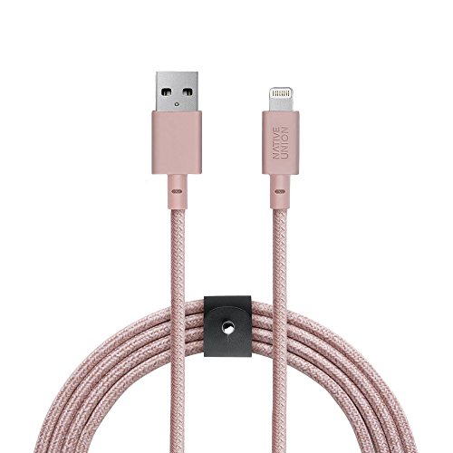 Product Cover Native Union Belt Cable XL - 10ft Ultra-Strong Reinforced [Apple MFi Certified] Durable Lightning to USB Charging Cable with Leather Strap for iPhone/iPad (Rose)