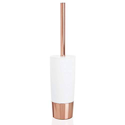 Product Cover mDesign Decorative Compact Freestanding Plastic Toilet Bowl Brush and Holder for Bathroom Storage and Organization - Metal Handle/Base - Space Saving, Sturdy, Deep Cleaning - White/Rose Gold