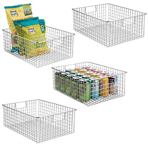 Product Cover mDesign Farmhouse Decor Metal Wire Food Organizer Storage Bin Baskets with Handles for Kitchen Cabinets, Pantry, Bathroom, Laundry Room, Closets, Garage - 4 Pack - Chrome
