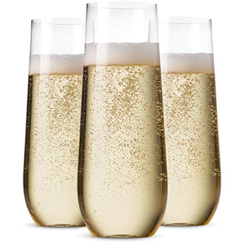 Product Cover 48 Pack Stemless Plastic Champagne Flutes Disposable 9 Oz Clear Plastic Toasting Glasses Shatterproof Recyclable and BPA-Free
