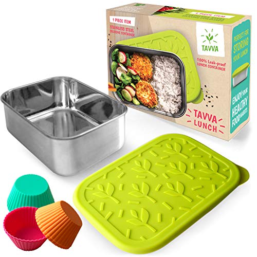 Product Cover TAVVA Stainless Steel Lunch Container 23oz with Leakproof Food-grade Silicone Lid w/ 6 Silicone Cupcake Liners - Also Suitable as Kids Lunch Box, Toddler Lunch Box, Sandwich Container
