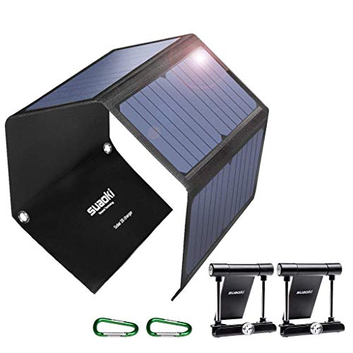 Product Cover SUAOKI Quick Charge 3.0 Portable Solar Charger 28W SUAOKI Foldable Solar Panels 3-Port USB Phone Charger Compatible with Cell Phone iPhone iPad Samsung Laptop Tablet and More