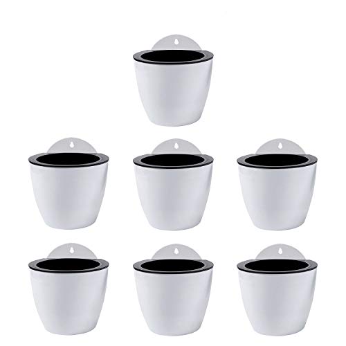 Product Cover Self Watering Hanging Planters 7 Pack for Plants Flowers Indoor Outdoor Window Wall Plant Pots White Plastic Medium 5 Inch with Hooks by ShoppeWatch PL34