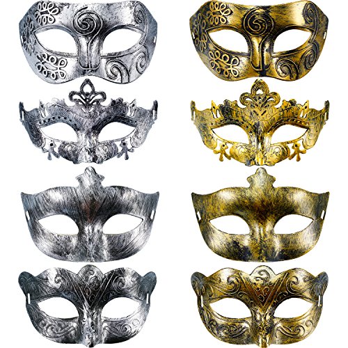 Product Cover 8 Pieces Vintage Antique Masks Hallowmas Masquerade Carnival Mask (Gold Silver)