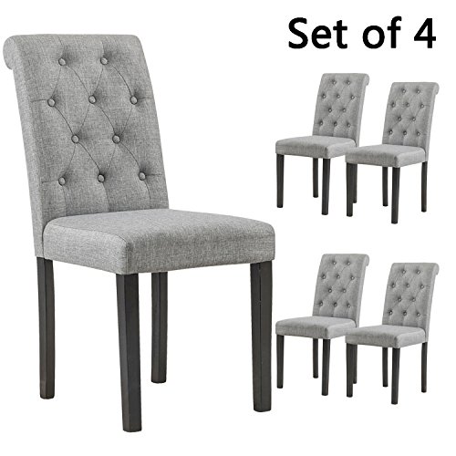 Product Cover YEEFY Habit Solid Wood Tufted Parsons Dining Chair (Set of 4) (Gray)