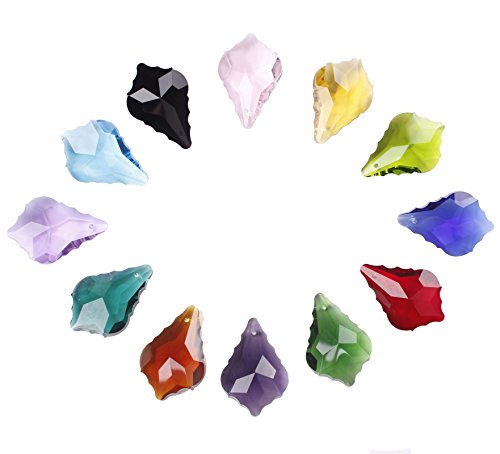Product Cover BIHRTC Pack of 12 Colorful Crystal Glass Maple Leaf Hanging Chandelier Prisms Drops Pendants Suncatcher Lamp Beads Curtain DIY Parts