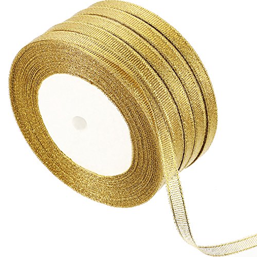 Product Cover Gejoy 5 Rolls 0.24 inch Glitter Ribbons Metallic Ribbons for Crafters Gifts Wrapping Decorations DIY Crafts Arts (Gold Ribbons)