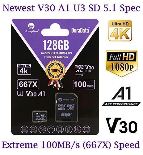 Product Cover MicroSD Micro SD Card Plus Adapter. 128GB 128 GB MicroSDXC SDXC Class 10 Memory. U3 A1 V30 Extreme Pro Ultra High Speed UHS-I UHS-1 Amplim TF XC Card Pack for Phone