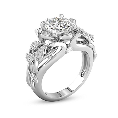 Product Cover Clearance! WILLTOO Jewelry Fashion Forever Classic Flowers with Tiny Zircon Engagement Wedding Band Ring (Silver, US 6)