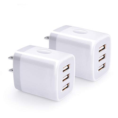 Product Cover USB Wall Charger, Hootek 2-Pack USB Wall Plug 3-Port Charging Box 3.1A Power Adapter Multi Port Quick Charger Block Cube Compatible for iPhone XR/XS/XS MAX/X/8/7/6S Plus, iPad, Samsung, LG, HTC, Moto