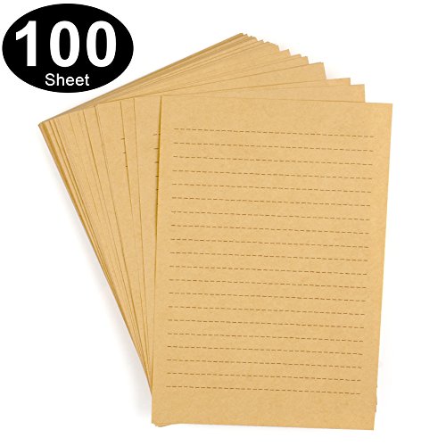 Product Cover CenterZ 100 Sheets Vintage Kraft Stationary Paper 5.71 x 8.27 inch, A5 Size 120gsm Lined Stationery Writing Letter Papers Bulk Set for Personalized Letters, Creative Poems, Lyrics, Office Notes, etc
