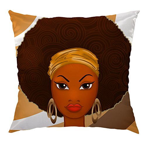 Product Cover HGOD DESIGNS African Pillow Case,Beautiful African Black Woman Satin Cushion Cover Square Standard Home Decorative for Men/Women 18x18 inch Brown