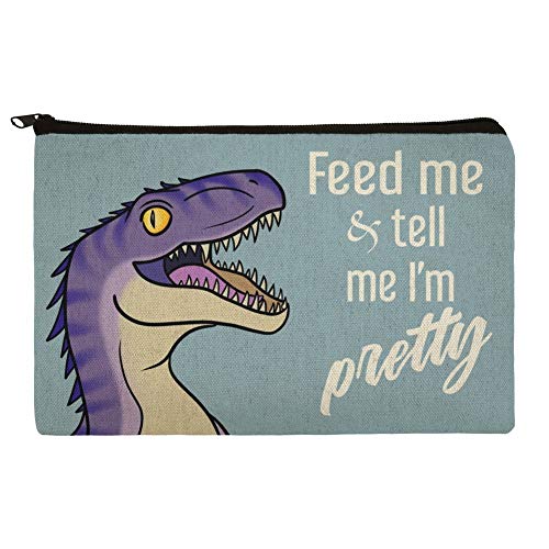 Product Cover Velociraptor Feed Me and Tell Me I'm Pretty Dinosaur Funny Makeup Cosmetic Bag Organizer Pouch