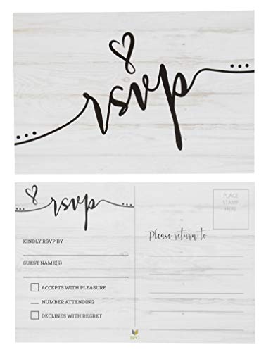 Product Cover RSVP Cards - 60-Pack RSVP Postcards, Response Return Card for Wedding, Rehearsal Dinner, Baby Shower, Bridal Shower, Birthday Party Invitation, No Envelopes Needed, Rustic Wedding Themed, 4 x 6 Inches