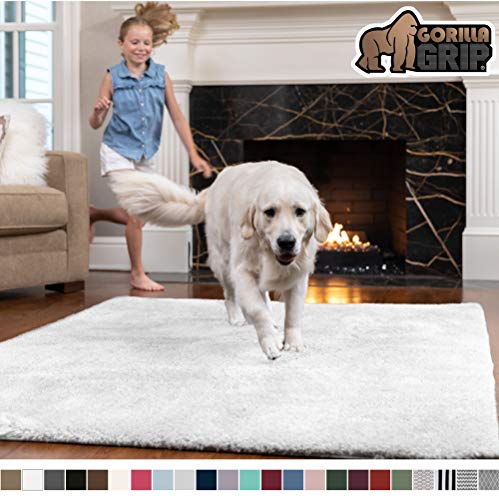 Product Cover GORILLA GRIP Original Faux-Chinchilla Area Rug, 5x7 Feet, Super Soft and Cozy High Pile Washable Carpet, Modern Rugs for Floor, Luxury Shaggy Carpets for Floors, Bed and Living Room, White