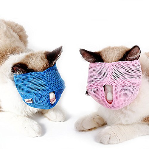Product Cover NACOCO Cat Muzzle Breathable Mesh Pet Muzzle Grooming Prevent Kitty Mask Anti Biting and Chewing Anti-Meow (L, Blue)