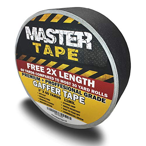 Product Cover Gaffers Tape Double Size Roll = 60 Yard | 2 inch X 60 Yards | Real Premium Grade Professional Gaffer Tape Black, DJ Pro Gaff Tape Black | Easy Tear Gaffing Tape Black | True 2