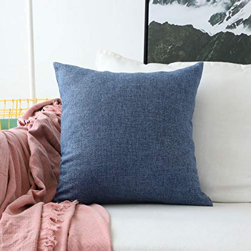 Product Cover Home Brilliant Indigo Linen Decorative Pillow Covers Lined Cushion Cover for Couch, 20x20 Inch(50x50cm), Dark Medium Blue