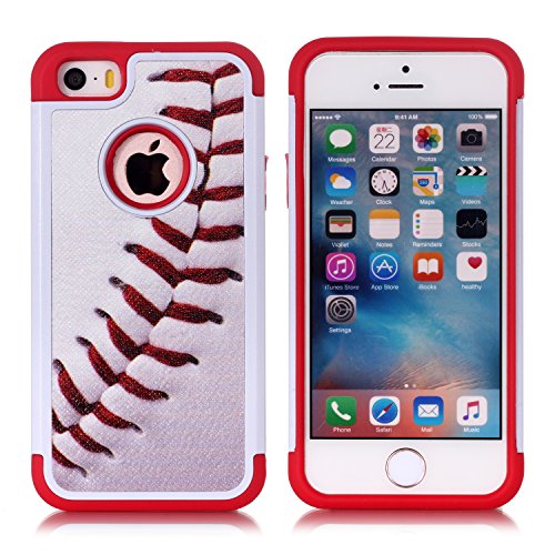 Product Cover iPhone 5S Case,iPhone SE Case - Baseball Sports Pattern Shock-Absorption Hard PC and Inner Silicone Hybrid Dual Layer Armor Defender Protective Case Cover for Apple iPhone 5/5S iPhone SE
