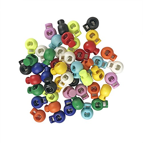 Product Cover 50 PCS Plastic Spring Cord Lock End Round Toggle Stoppers for Camping Hiking Shoelace Replacement Sports Backpacks Assorted Colors