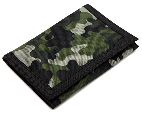 Product Cover RFID Trifold Canvas Outdoor Sports Wallet for Kids - Front Pocket Wallet with Magic Sticker - Green
