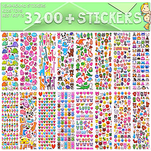 Product Cover Sinceroduct Stickers for Kids, 3D Puffy Stickers, 64 Different Sheets, 3200+ Stickers, Including Animals, Cars, Trucks, Airplane, Food, Letters, Flowers, Pets and Tons More: Toys & Games