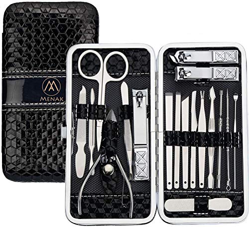 Product Cover Nail Clippers Kit - Manicure Pedicure Set - Professional Stainless Steel Pedicure Tools 18pcs-Travel Scissors Grooming Case Care for Men And Women (Black)