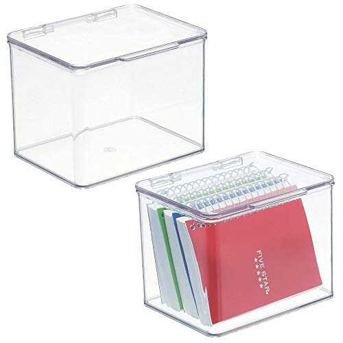 Product Cover mDesign Small Stackable Plastic Storage Bin Box with Hinged Lid - Organizer for Office Supplies, Paperclips, Highlighters, Dry Erase Markers, Sticky Notes, Memo Pads - 5