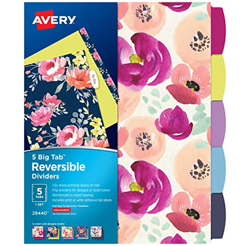 Product Cover Avery Big Tab Reversible Fashion Dividers, Assorted Floral Messages, 5-Tab Set (29440)