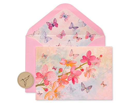 Product Cover Papyrus Scattered Blossoms Boxed Blank Note Cards with Glitter, 12-Count