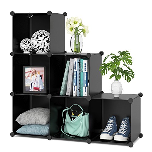 Product Cover Homfa Cube Storage Organizer, 6 Cubes DIY Plastic Modular Closet Cabinet Storage Organizer, Living Room Office Bookcases Shelves for Books, Cloths, Toys, Shoes, Arts, Black