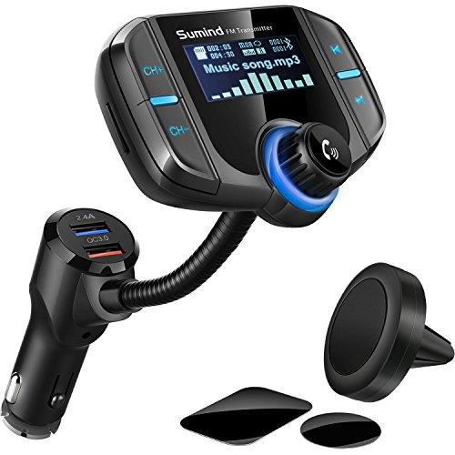 Product Cover Sumind Wireless Radio Adapter, Car Bluetooth Fm Transmitter, Bluetooth Car Transmitter 1.7 Inch Display, QC3.0/2.4A Dual USB Ports, AUX Output, Mp3 Player with Magnetic Mount and Plate