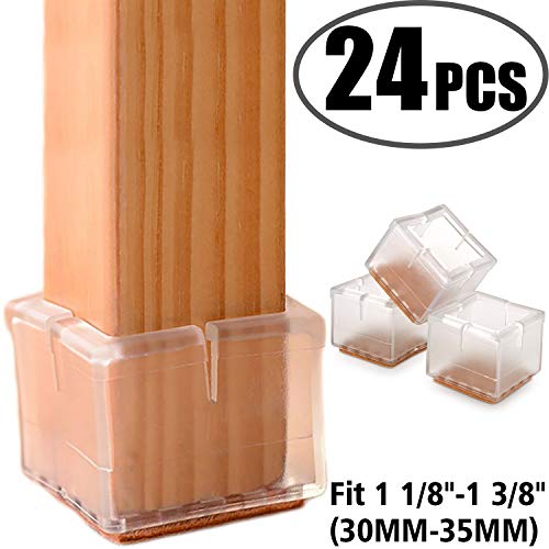 Product Cover 24Pack Anwenk Chair Leg Floor Protectors Silicone Chair Leg Protectors Leg Caps Furniture Protectors Table Chair Feet Protectors Square 1 1/8