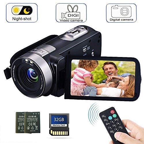 Product Cover Camcorder Digital Camera with IR Night Vision HD Digital Video Camera 24.0Mega Pixels 16X Digital Zoom for Selfie Pause Function (Two Batteries and 32GB SD Card Included) (Black)