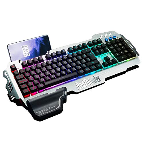 Product Cover RedThunder K900 Gaming Keyboard - Mechanical Similar with Transparent Switch - RGB Backlight, Phone Holder, Hand Rest, Brushed Metal Cover, 25 Keys Anti-Ghosting - Computer Laptop PC Mac Gamer