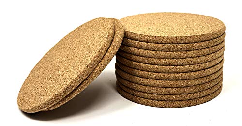 Product Cover Cork Coasters - Round Blank Cork Drink Coasters 4 Inches with Rounded Edges - 1/4 Inch Thick - Pack of 12 - Coasters For Drinks, DIY Crafts, Plants, Party and Wedding Favors
